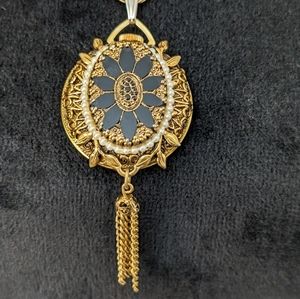 Rare Vintage Woldman Deco Gold Tone Filigree and Marcasite Pendant Watch